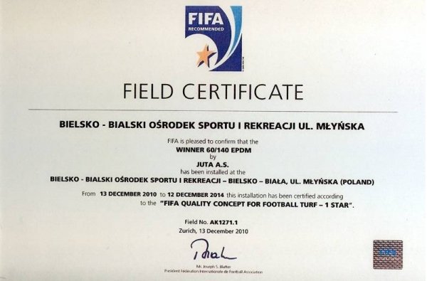 Certyfikat FIFA dla boiska