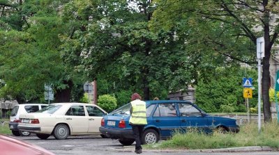 Skoczek na miejskiej posadzie