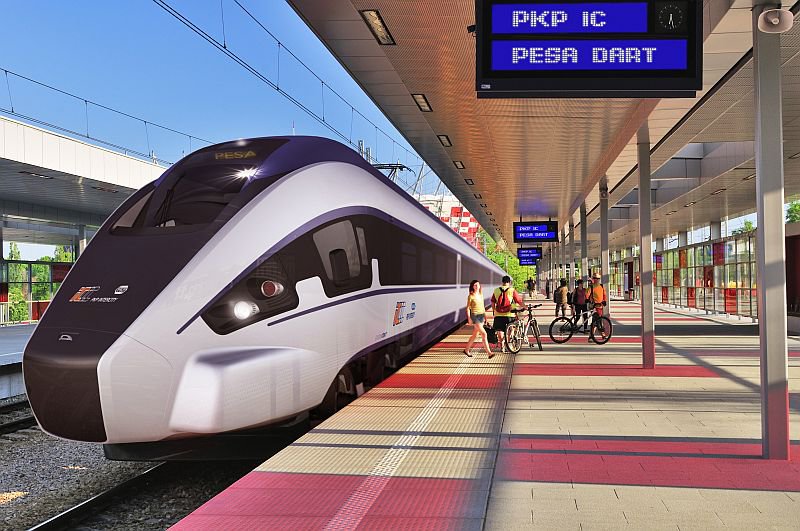 Szybki pociąg na stacji Bielsko-Biała