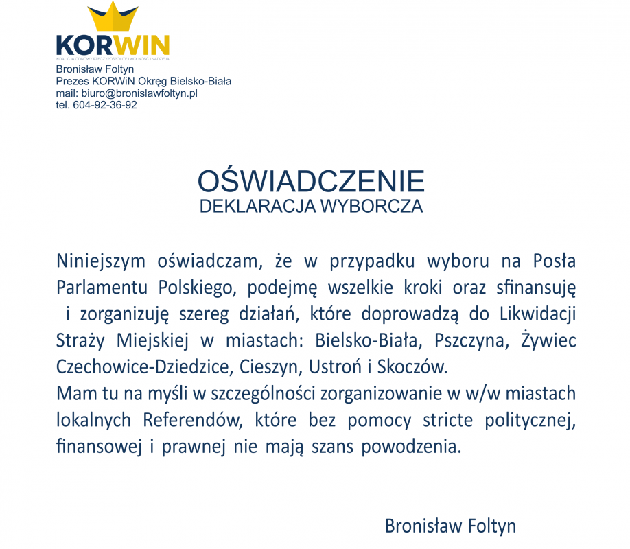 Pomoże przeciwnikom straży miejskiej