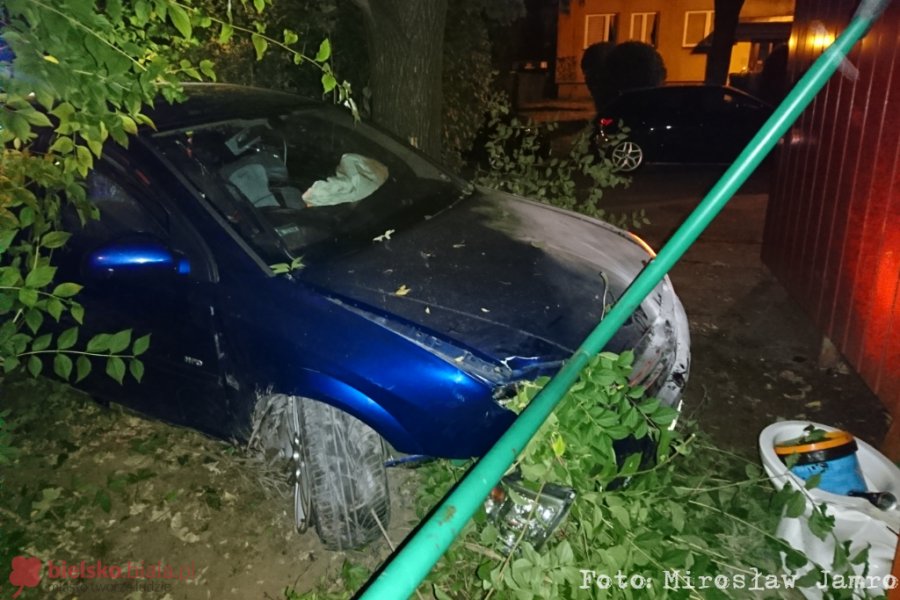 Koniec jazdy przy śmietniku. Zdemolował autem trzepak - foto