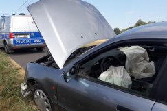 Wystrzał opony w Pisarzowicach. Auto z impetem wpadło do rowu - foto