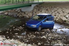 Nie zatrzymał się do kontroli. Auto wpadło do koryta rzeki - foto