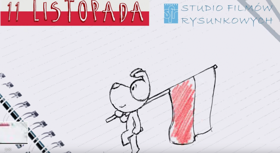 Reksio maszeruje z flagą. Specjalna animacja Studia Filmów Rysunkowych w Bielsku-Białej