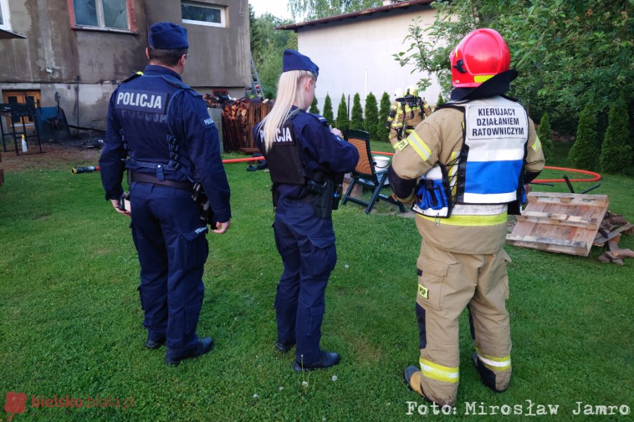 Pożar drewna i dachu budynku. Ogień próbował ugasić lokator - foto