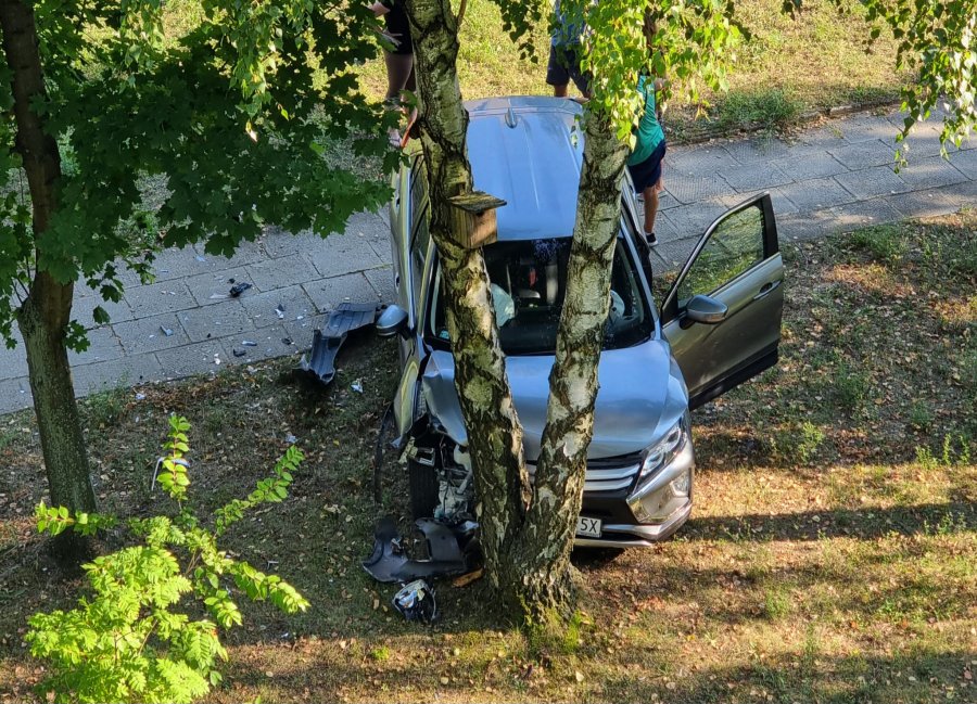 Zaparkował auto na... drzewie. Solidna kraksa na bielskim osiedlu - foto