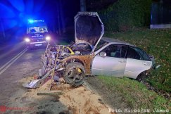 Wpadł autem do rowu. Nocna akcja służb przy granicy Bielska-Białej - foto
