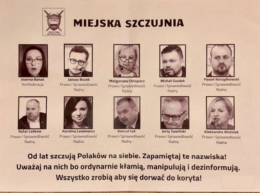 Wojna na ulotki w Bielsku-Białej. „Miejska szczujnia” z wizerunkami radnych PiS trafiła do ich skrzynek