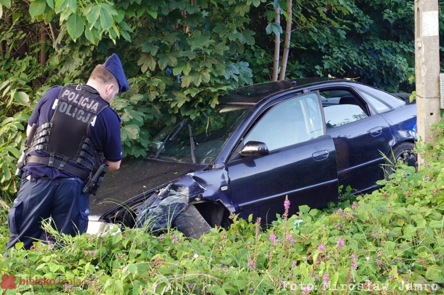 Nie zatrzymał się do kontroli. Policjanci ruszyli w pościg, a uciekinier wylądował na słupie - foto