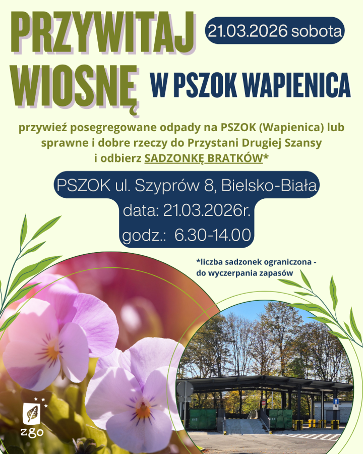 Przywitaj wiosnę razem z PSZOK w Wapienicy. W sobotę odbierz bratki za odpady