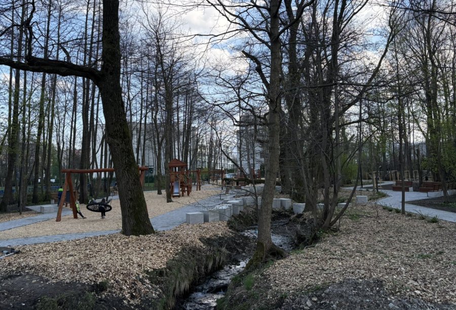 Hamaki, plac zabaw i zagadkowe betonowe bloki. To nowy teren rekreacyjny nad potokiem - foto
