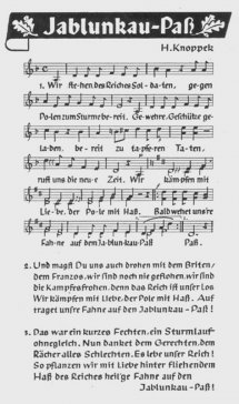 Piosenka z okazji zdobycia Przełęczy Jabłonkowskiej opublikowana w Heimatkalender des Kreises Teschen auf das Jahr 1941.