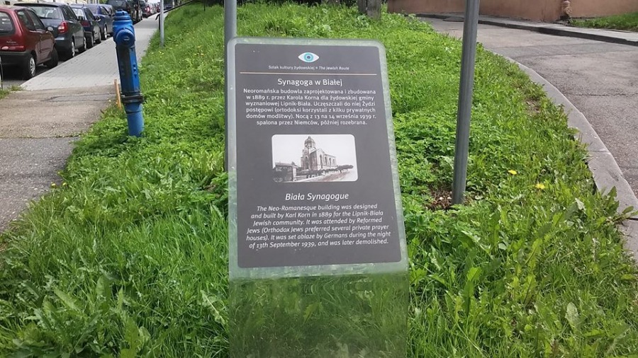 Śladami bialskiej perełki, czyli licha tablica w trawie