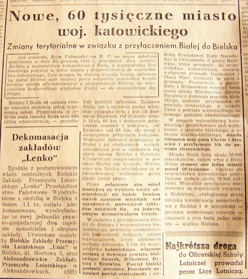 Połączenie w cieniu obniżki cen w sklepach. Antagonizm między ludnością Bielska i Białej